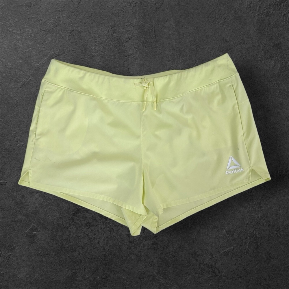 Reebok Running Shorts Womens 3XL Bright Yellow Lined Athletic Zip Pocket